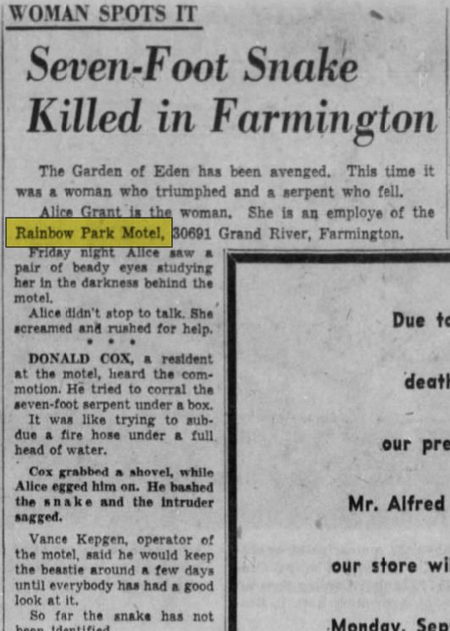 Park Motel (Rainbow Park Motel) - Sep 1953 Snake Is Killed (newer photo)
